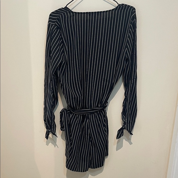 Dynamite Black and White Pinstripe Wrap Romper - Picture 6 of 7
